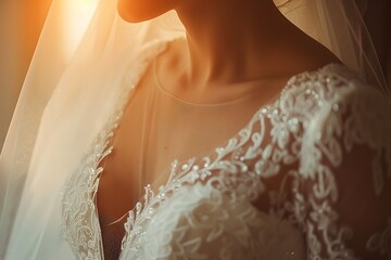 Elegant bride in a luxurious gown surrounded by guests at a black-tie wedding.