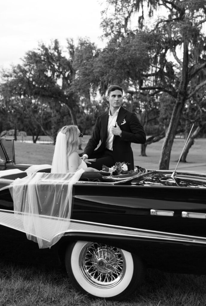 Horse-drawn carriage arriving at a wedding in Atlanta
